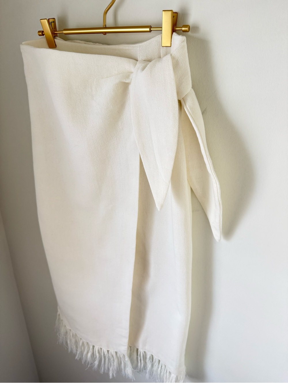 Mango Fringed Organic Cotton Wrap Skirt Cream Medium NEW - Picture 2 of 11